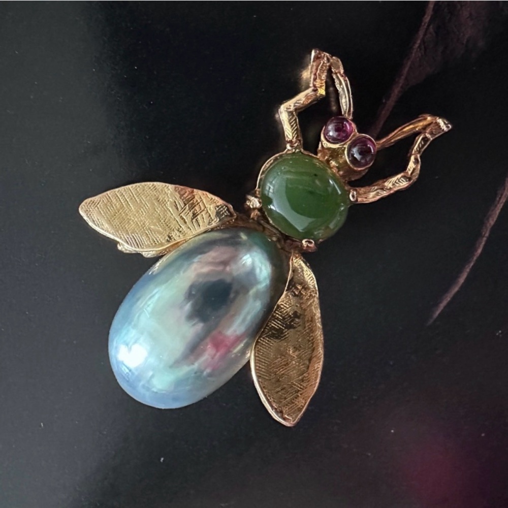 Rare Swoboda genuine stones Elegant Gold and Green Insect bug Brooch